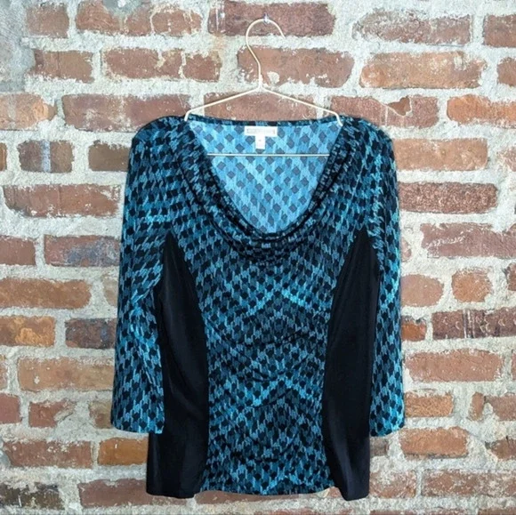 Dana Buchman Medium Green & Black Long Sleeve Shirt w/ Ruching - Picture 1 of 10